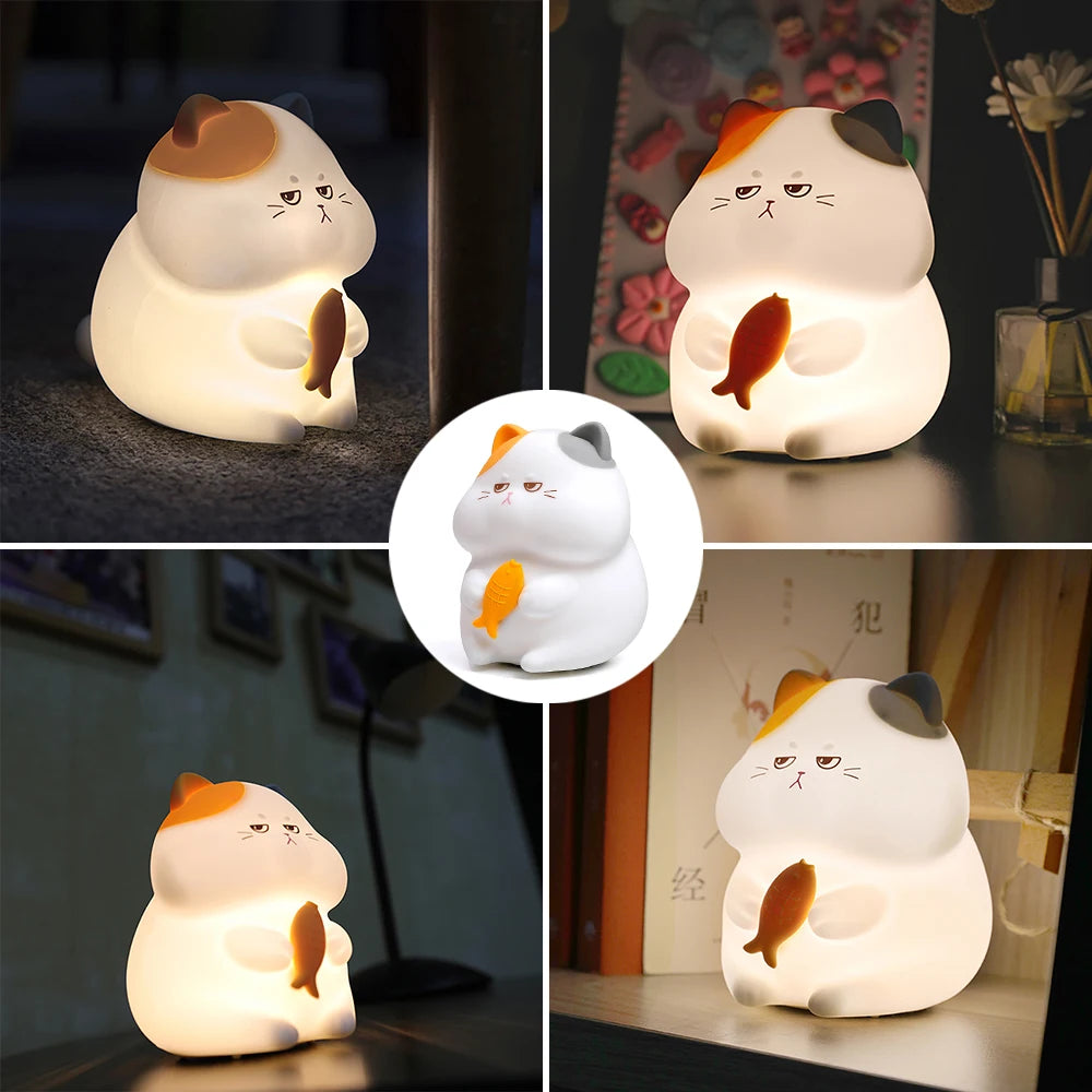 Cute Silicone Cat Night Light Dimmable Rechargeable Nursery Sleeping Light Kawaii Cordless Touch Light For Kids Room Decor