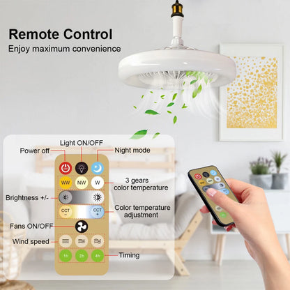 Ceiling Fan with Remote Control and Light E27 Converter Base 30W LED Lamp Fan Smart Silent Ceiling Fan for Living Room Bedroom