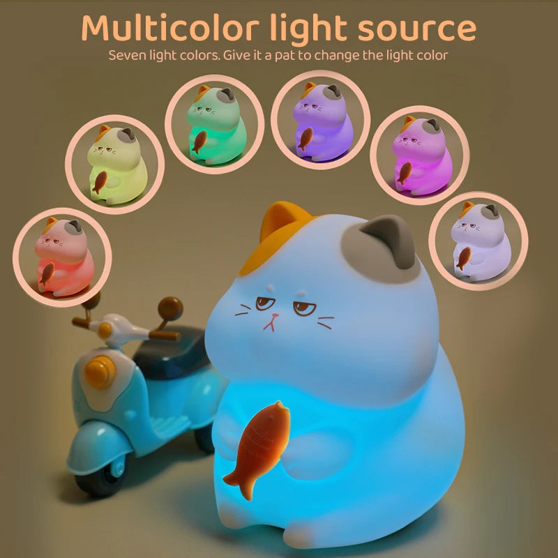 Cute Silicone Cat Night Light Dimmable Rechargeable Nursery Sleeping Light Kawaii Cordless Touch Light For Kids Room Decor