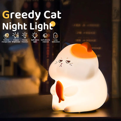 Cute Silicone Cat Night Light Dimmable Rechargeable Nursery Sleeping Light Kawaii Cordless Touch Light For Kids Room Decor