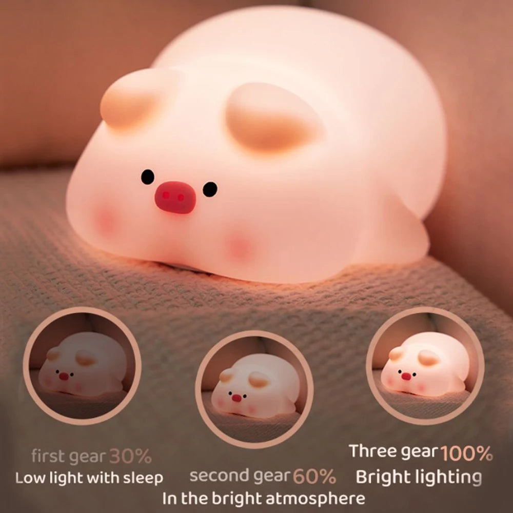 Kawaii Lion Night Light Rechargeable 3 Level Dimmable Silicone Sleeping Light Bedside Lamp Nursery Nightlights For Bedroom