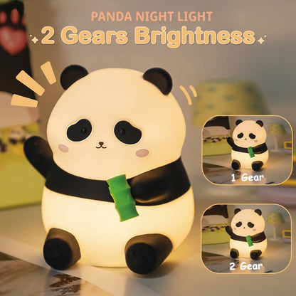 Rechargeable Cute Panda Night Light For Kids Room With Timer Silicone Touch Nightlights Nursery Dimmable Sleeping Lamp For Baby