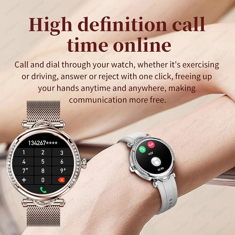 2024 New Fashion Women Bluetooth Call Smart Watch 1.27" AMOLED 360*360 HD Screen Sports Fitness Ladies Smartwatch Diamond Band