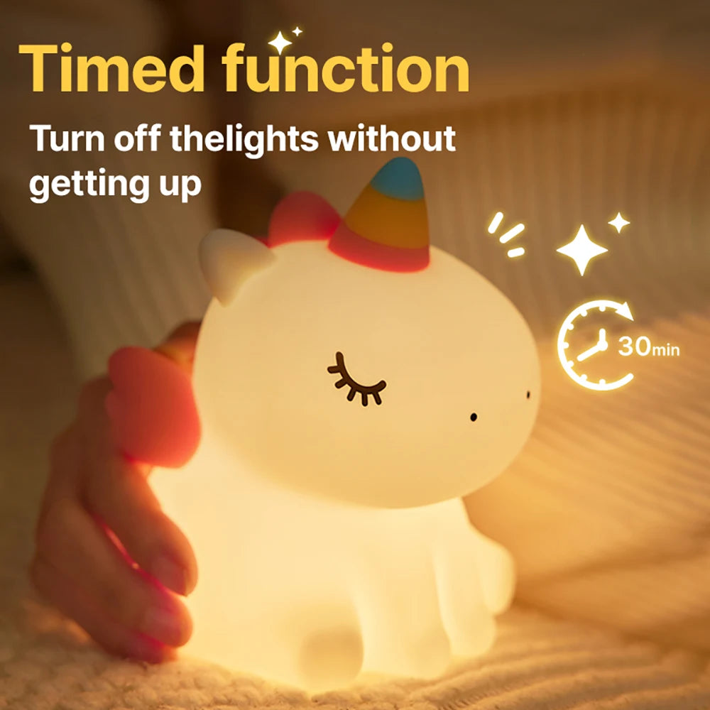 Cute Unicorn Night Light Dimmable Nursery Sleeping Light Rechargeable Bedside Touch Lamp For Baby Room Decor