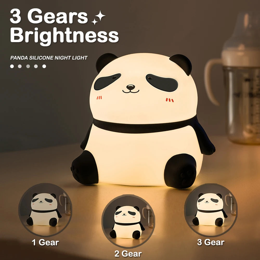 Rechargeable Cute Panda Night Light For Kids Room With Timer Silicone Touch Nightlights Nursery Dimmable Sleeping Lamp For Baby