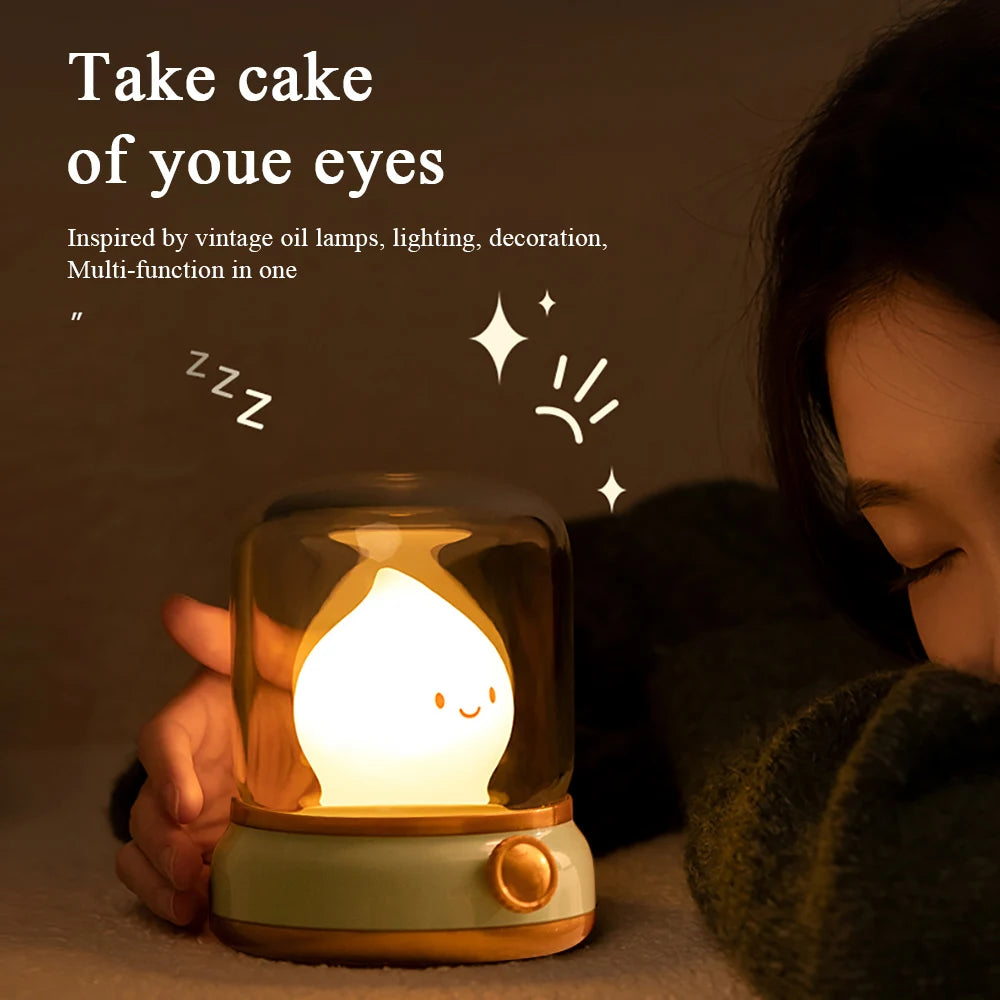 Kerosene LED Night Light Cute Flameless Candle Light with Two Modes USB Rechargeable Dimmable Camping Light For Bedroom Decor