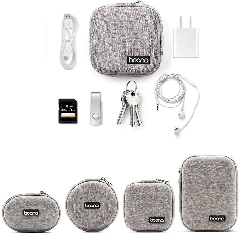 Small Oval Earphone Storage Bags Hard Shell Data Cable Organizer Bag Mini Tech Gadgets Portable Case Charger U Disk Zipper Pouch