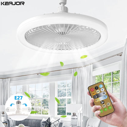 Ceiling Fan with Remote Control and Light E27 Converter Base 30W LED Lamp Fan Smart Silent Ceiling Fan for Living Room Bedroom