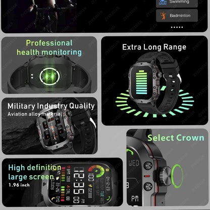 New Rugged Military Black Smart Watch Men For Android Xiaomi Ios 3ATM Waterproof Sport Fitness Ai Voice Smartwatch Outdoor 2024