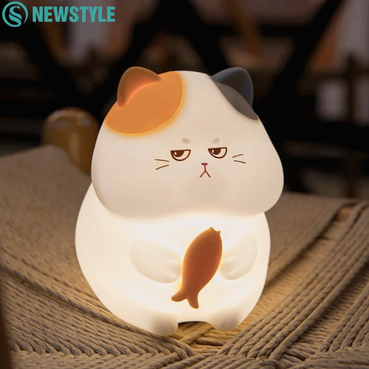 Cute Silicone Cat Night Light Dimmable Rechargeable Nursery Sleeping Light Kawaii Cordless Touch Light For Kids Room Decor