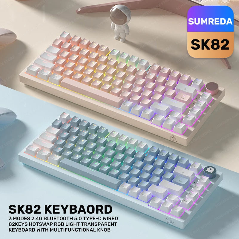 SK82 2.4G Wireless Bluetooth Wired Three-mode Mechanical Keyboard RGB Backlight Hot Swap Gasket Structure Gaming Game Keyboard